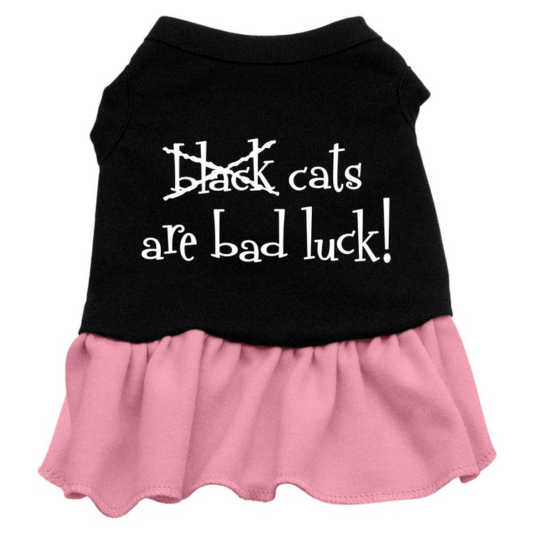 Black Cats are Bad Luck Screen Print Dress Black with Pink XS